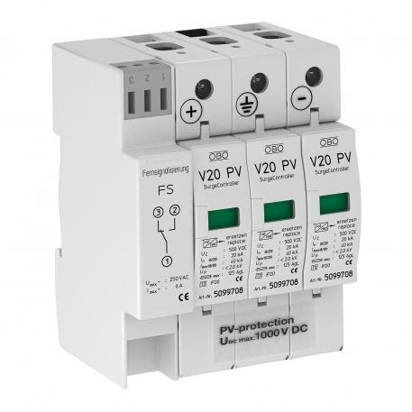 PV-overspenningsvern V20, 1000 V DC med fjernsignalisering 3 | IP20